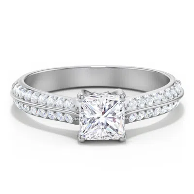 Personalized Diamond Solitaire Engagement Ring With Double Row Accents In Metallic from Jewlr