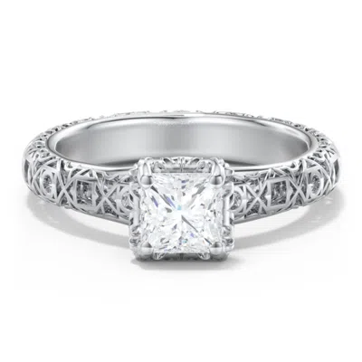 Jewlr Personalized Diamond Solitaire Ring With Pierced Hollow Band In White