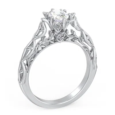 Jewlr Personalized Solitaire Diamond Engagement Ring With Leaf And Vine Details - "the Ava" In Metallic