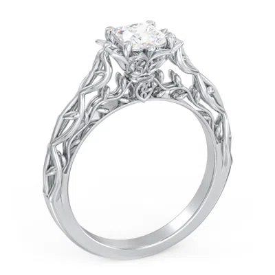 Jewlr Personalized Solitaire Diamond Engagement Ring With Leaf And Vine Details - "the Ava" In Metallic