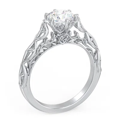 Jewlr Personalized Solitaire Diamond Engagement Ring With Leaf And Vine Details - "the Ava" In Metallic