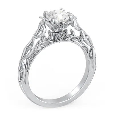 Jewlr Personalized Solitaire Diamond Engagement Ring With Leaf And Vine Details - "the Ava" In Metallic