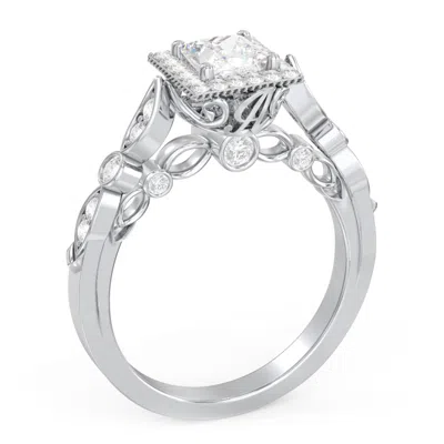 Jewlr Personalized Vintage Diamond Engagement Ring With Accents And Halo Setting - "the Audrey" In White