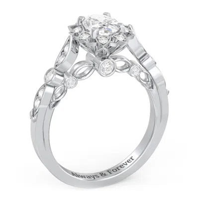 Jewlr Personalized Vintage Solitaire Diamond Engagement Ring With Accents And Floral Setting - "the Audrey In Metallic