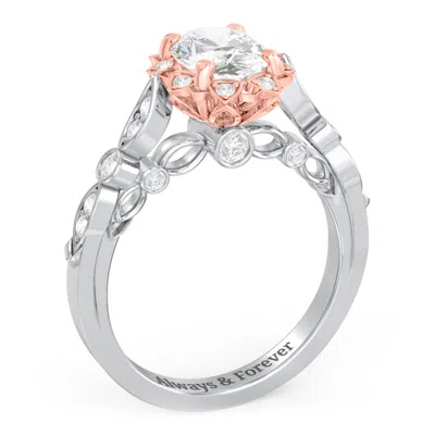 Jewlr Personalized Vintage Solitaire Diamond Engagement Ring With Accents And Floral Setting - "the Audrey In Metallic