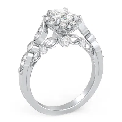 Jewlr Personalized Vintage Solitaire Diamond Engagement Ring With Accents And Floral Setting - "the Audrey In Metallic