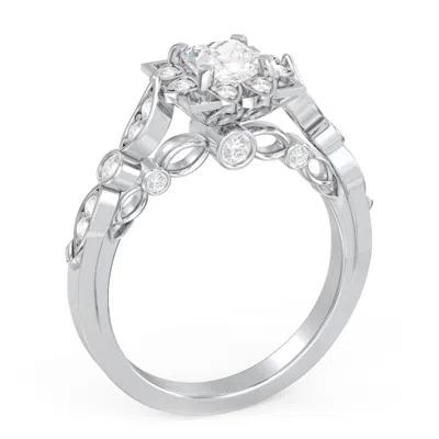 Jewlr Personalized Vintage Solitaire Diamond Engagement Ring With Accents And Floral Setting - "the Audrey In Metallic