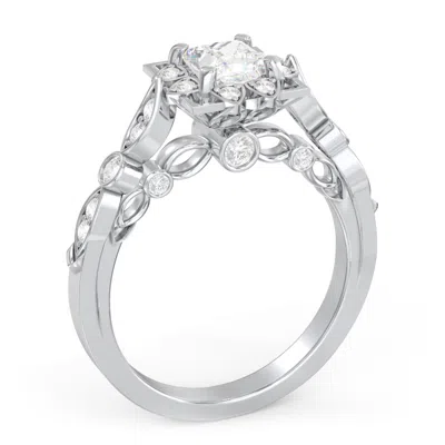 Jewlr Personalized Vintage Solitaire Diamond Engagement Ring With Accents And Floral Setting - "the Audrey In Metallic