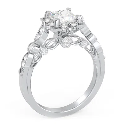 Jewlr Personalized Vintage Solitaire Diamond Engagement Ring With Accents And Floral Setting - "the Audrey In Metallic