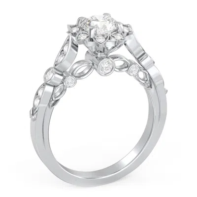 Jewlr Personalized Vintage Solitaire Diamond Engagement Ring With Accents And Floral Setting - "the Audrey In Metallic