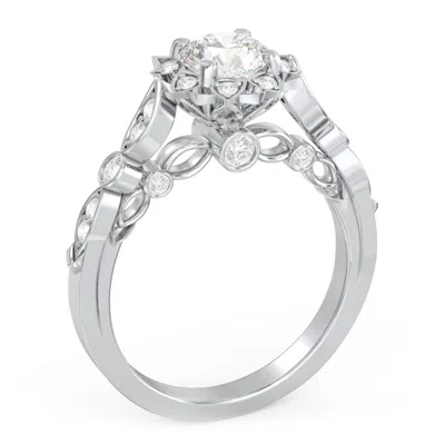 Jewlr Personalized Vintage Solitaire Diamond Engagement Ring With Accents And Floral Setting - "the Audrey In Gray