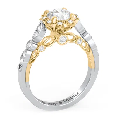 Jewlr Personalized Vintage Solitaire Diamond Engagement Ring With Accents And Floral Setting - "the Audrey In Gold