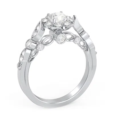 Jewlr Personalized Vintage Solitaire Diamond Engagement Ring With Accents And Floral Setting - "the Audrey In Gray