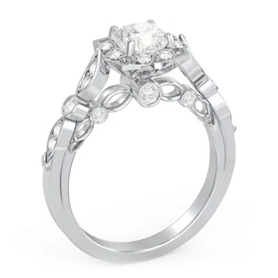 Jewlr Personalized Vintage Solitaire Diamond Engagement Ring With Accents And Floral Setting - "the Audrey In Gray