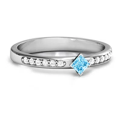 Jewlr Princess Center Stone Promise Ring With Twin Accent Rows In Silver