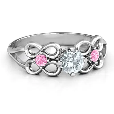 Jewlr Quad Infinity Ring With Centre Stone And Dual Accent Ring In Silver