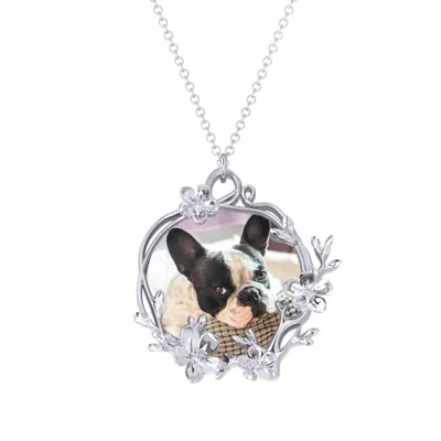 Jewlr Round Cherry Blossom Photo Frame Necklace In Black