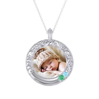 Jewlr Round Engravable Filligree Photo Frame Necklace In Gray