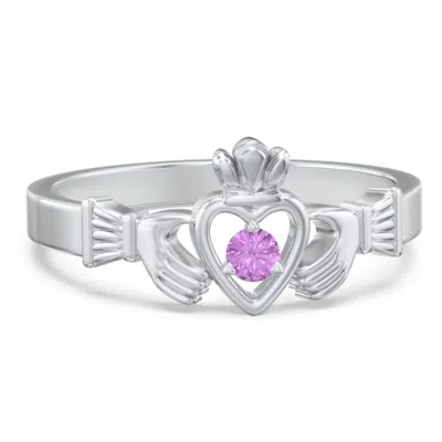 Jewlr Round Stone Claddagh Birthstone Ring In Silver