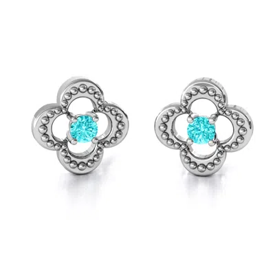 Jewlr Shimmering Clover Birthstone Earrings In Silver