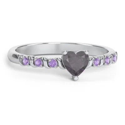 Jewlr Solitaire Heart Gemstone Ring With Side Accent Stones In Pattern