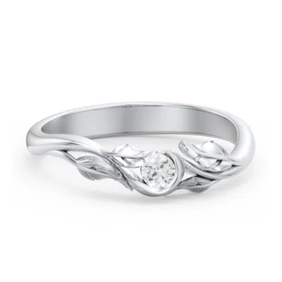 Jewlr Solitaire Leaf Band Ring In Silver