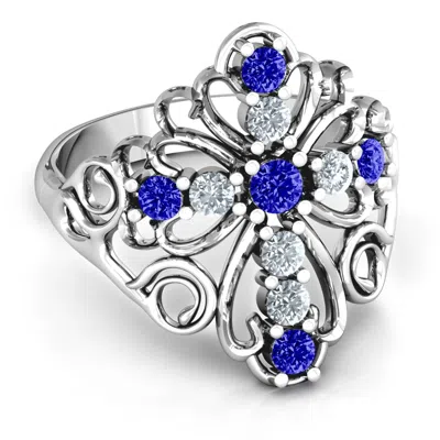Jewlr Sparkling Spirituality Cross Birthstone Ring In Metallic