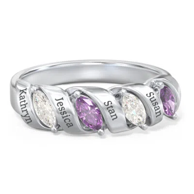 Jewlr Spiral Marquise Row Birthstone Ring In Silver