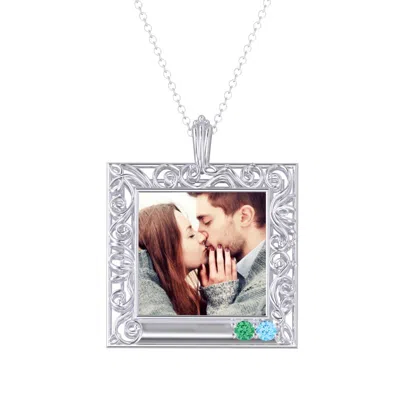 Jewlr Square Engravable Filligree Photo Frame Necklace In Multi