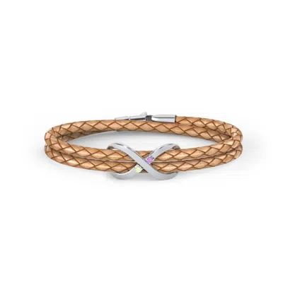 Jewlr Sterling Silver Infinity Leather Bracelet With Gemstones In Brown