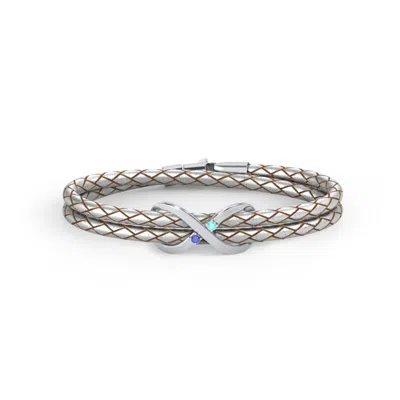 Jewlr Sterling Silver Infinity Leather Bracelet With Gemstones In Pink