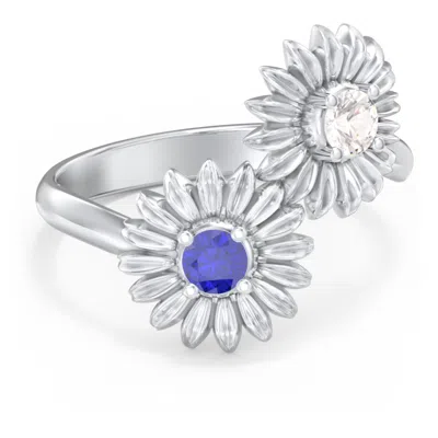 Jewlr Sunflower Birthstone Bypass Birthstone Ring In Silver