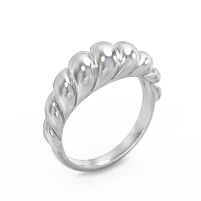 Jewlr Thin Croissant Dome Ring In Metallic