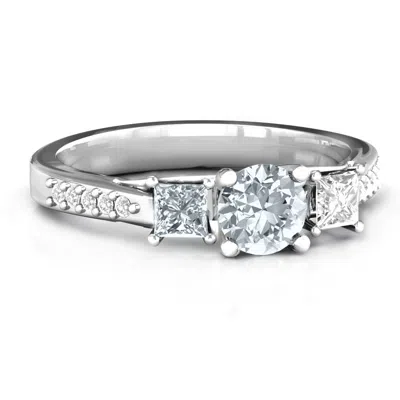 Jewlr Three Stone Eternity Ring With Twin Accent Rows In Sterling Silver