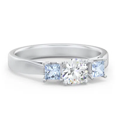 Jewlr Three Stone Eternity With Princess Accents Birthstone Ring In Silver