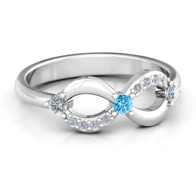 Jewlr Three Stone Infinity Birthstone Ring With Accents In Silver