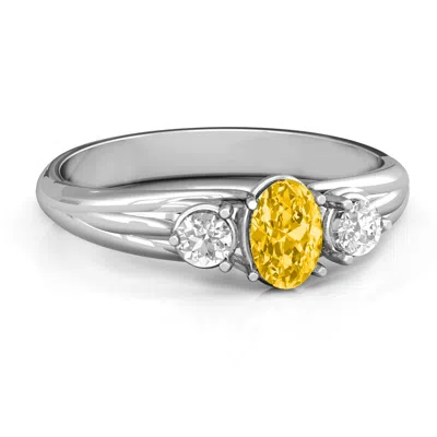 Jewlr Three Stone Oval Centre Mothers Ring In Sterling Silver