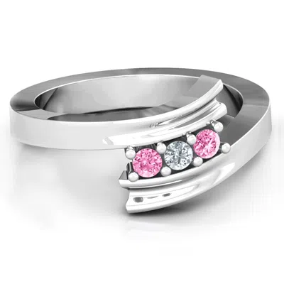 Jewlr Three Stone Ridged Bypass Mothers Ring In Sterling Silver