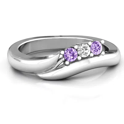 Jewlr Three Stone Single Bypass Birthstone Ring In Silver