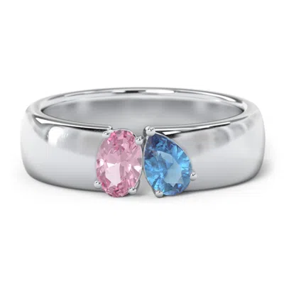 Jewlr Toi Et Moi Oval And Pear Gemstone Ring With Wide Band In Silver