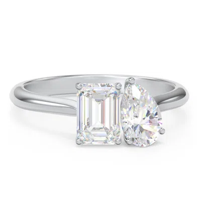 Jewlr Toi Et Moi Pear And Emerald Cut Moissanite Engagement Ring - 2 Ctw. In Gold