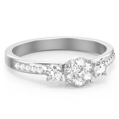 Jewlr Trinity Cluster Ring With Birthstones And Accents In Silver