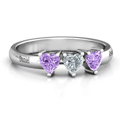 Jewlr Triple Heart Stone Birthstone Ring In Silver