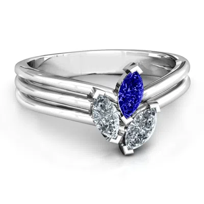 Jewlr Triple Marquise Collage Birthstone Ring In Silver