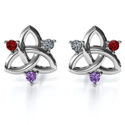 Jewlr Triple Stone Celtic Knot Birthstone Earrings In Metallic