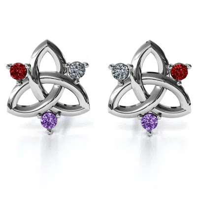 Jewlr Triple Stone Celtic Knot Celtic Earrings In Sterling Silver