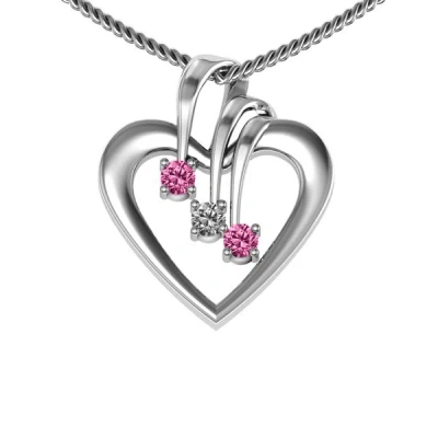 Jewlr Triple Stone Heart Birthstone Pendant In Grey