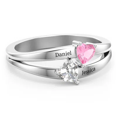 Jewlr Twin Hearts Birthstone Ring In Silver