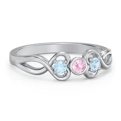 Jewlr Twin Hearts With Center Bezel Birthstone Ring In Silver