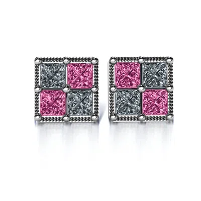 Jewlr Vintage Princess Cut Stud Mothers Earrings In Silver